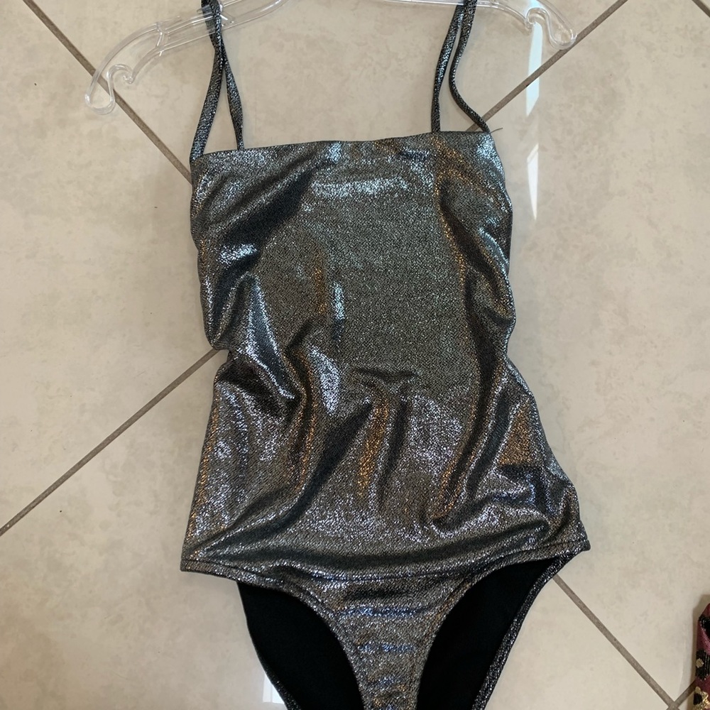 Bershka silver metallic bodysuit open back